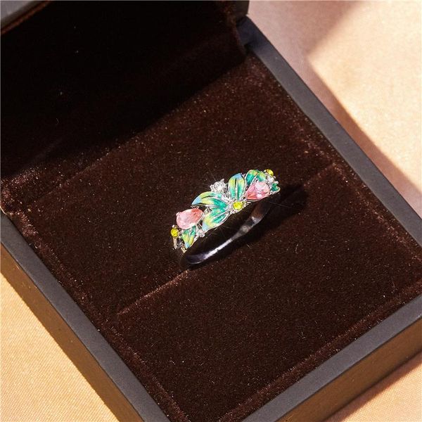 

wedding rings women's creative fashion pink zircon flowers engagement valentine's day gift jewelry wholesale, Slivery;golden