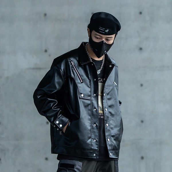 

men's jackets enshadower 21 pu leather biker jacket warcore streetwear punk aesthetic, Black;brown