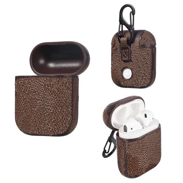 com letras de metal g designer casos de couro pu para airpods pro case gancho clasp keychain anti perdido l flor marrom capa protetora moda fone de ouvido