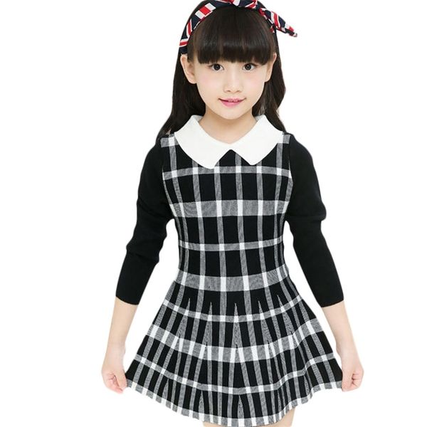 

spring autumn girl dress teenage plaid party es knitted cotton kids s clothes children clothing 210528, Red;yellow