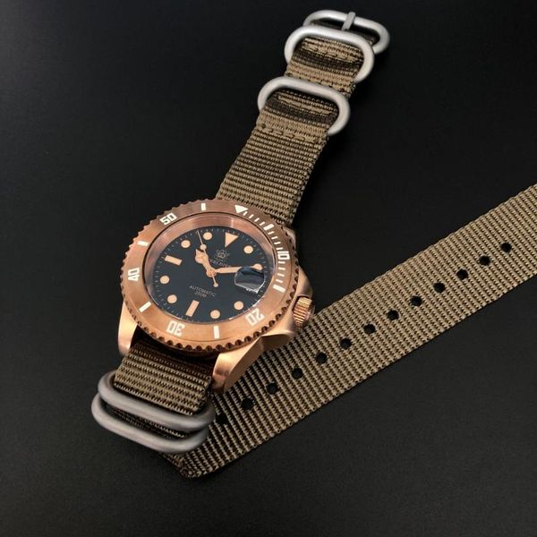 

wristwatches steeldive 1988s germany cusn8 bronze nh35 mechanical men's watches silicone nato nylon watch automatic dive 200m, Slivery;brown