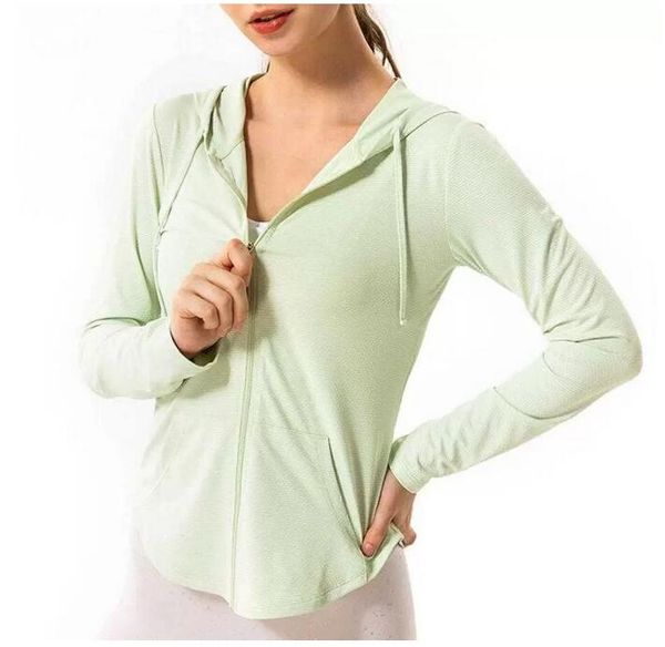 

lu-159 women's jacket breathable quick dry yoga sports coat running fitness shirt long sleeve sports gym clothes women workout hooded, White;red