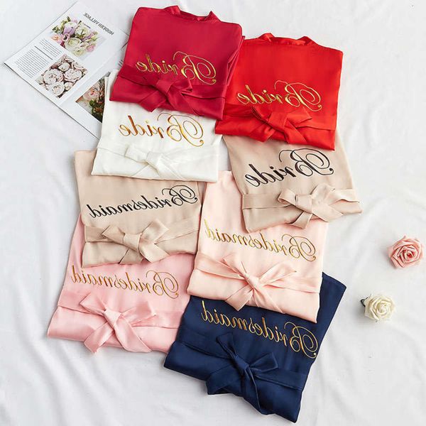 

bathrobe pajama female summer bride morning gown nightgown solid color silk thin bridesmaid group bathrobe wedding letter