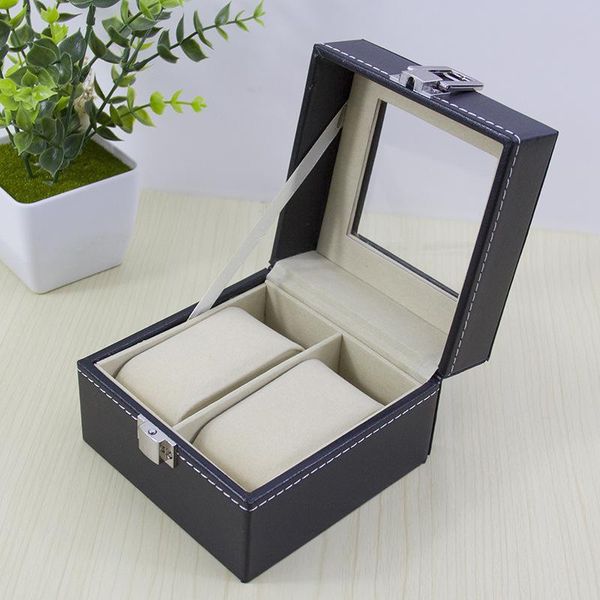 

watch boxes & cases 2021 box pu leather plain black two position storage seat display organizer, Black;blue