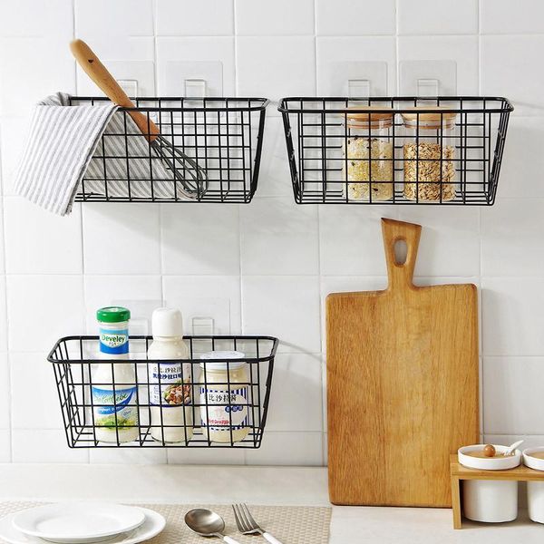 

hooks & rails remarkably wall storage basket metal wired baskets home organizer rack shelf for kitchen bathroom closet accessories holder