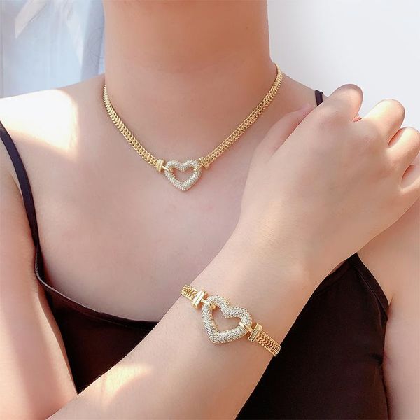 

earrings & necklace funmode lovely heart couple design bracelet gold color jewelry set for women wholesale fs158, Silver