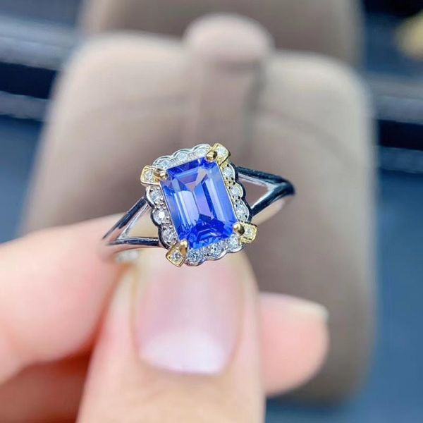 

cluster rings elegant gift for anniversary most 100% real and natural tanzanite 925 sterling silver fine jewelry, Golden;silver