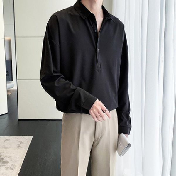 

men's casual shirts plus size men shirt long sleeve male turn-down collar soft buttons closure solid color 2021 brand, White;black