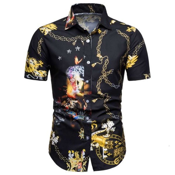 

men's shirt summer floral slim fit short sleeve men's shirt, White;black