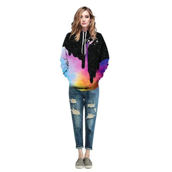 

women's hoodies & sweatshirts lychee girls 3d star sky printed women unautumn lady pullovers casual loose female hooded sweatshirt trac, Black