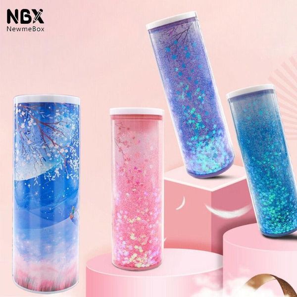 

pencil cases password quicksand stationery box translucent creative cylindrical pen case cartoon pattern holder student storage