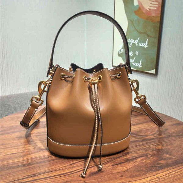 

tb new drawstring bucket hand single shoulder messenger bag leather women's