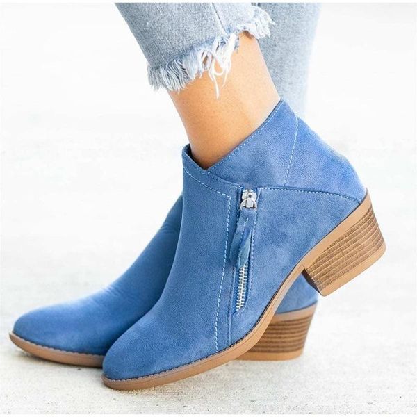 

women's boots suede ladies shoes chunky heels female ankle platform plus size woman classic spring 2021 pointed toe, Black