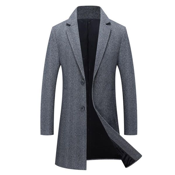 

men's wool & blends 2021 mid-length woolen coat plus cotton thick winter warm and casual jacket blended, Black