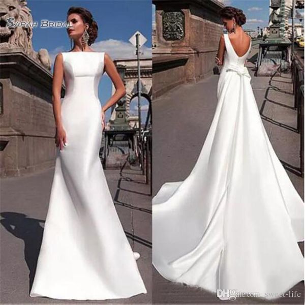 

2021 bateau mermaid wedding gown sweep train vestidos de novia backless satin custom made bridal dress, Black