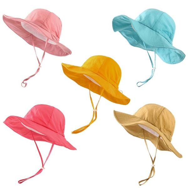 

caps & hats summer baby bucket cap princess wide brim quick drying kids children panama hat outdoor beach sun h055, Yellow