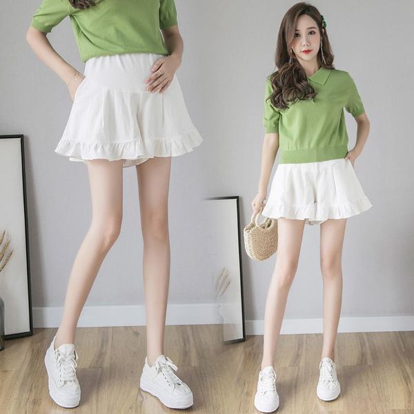 

maternity bottoms leisure pants solid color fashion shorts elastic waist for pregnant women belly support trousers, White