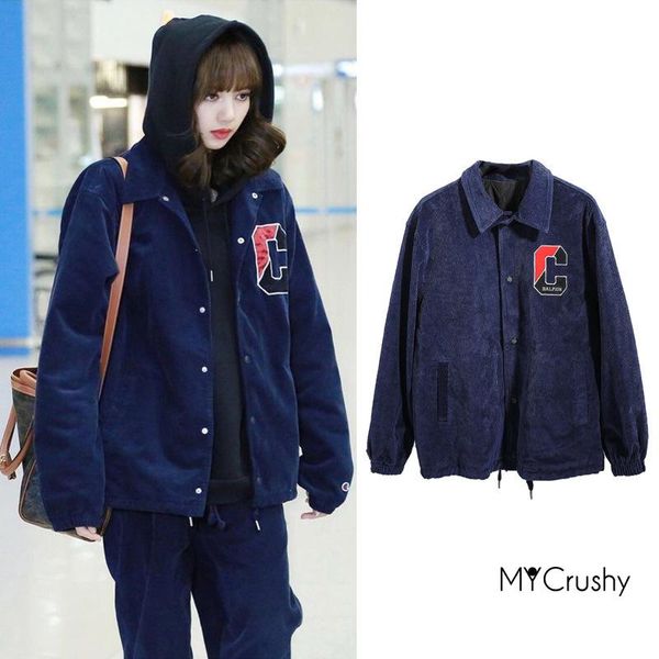 

women's jackets kpop bp lisa same faux fur women cropped denim corduroy jacket sweater winter coat fashion hip hop clothes korean style, Black;brown