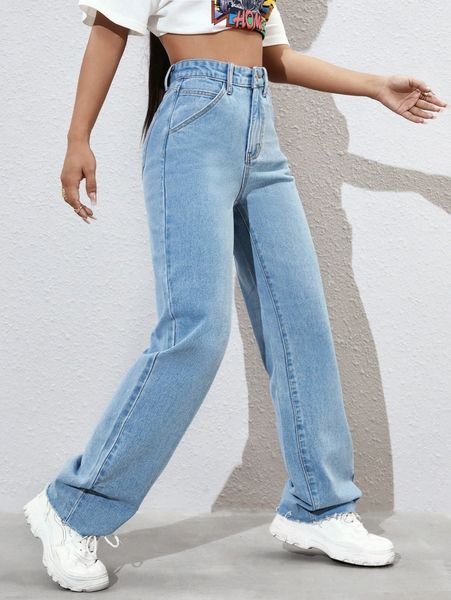 

high waist straight leg jeans l2vn#, Blue