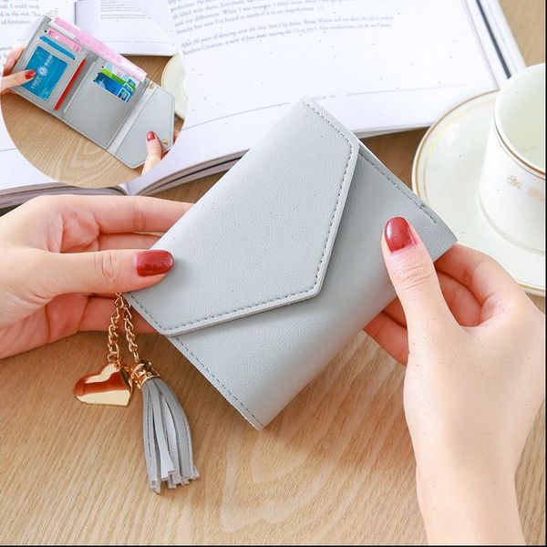 

womens wallet tassel pendant short trend small fashion pu coin purse ladies card holders for female, Red;black