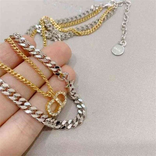 

75% off outlet online family letter necklace matching two in one five star double deck choke mixed color neck chain female, Silver