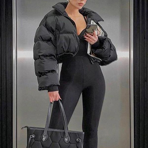 

women's jackets women solid color down black jacket with drawstring design stand-up collar zipper open front overcoat, Black;brown