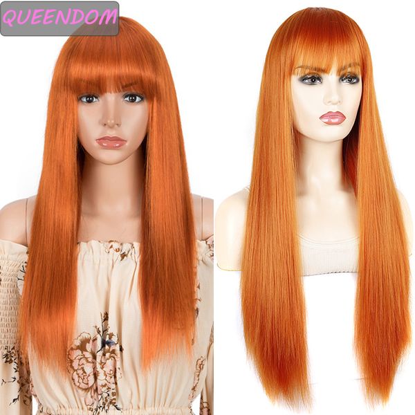 

long straight synthetic wigs with bangs for women orange color cosplay wig heat resistant fiber female daily party fake hair wig, Black