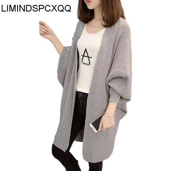 

women's knits & tees 2021 bat sleeve women cardigan middle length spring korean loose sweater thickened oversize female coat knitted th, White