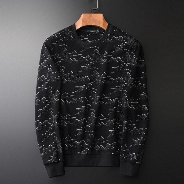 

men's hoodies & sweatshirts fashionable yarn dyed pattern round neck pullover wear with 2021 spring texture middle-aged and young top, Black
