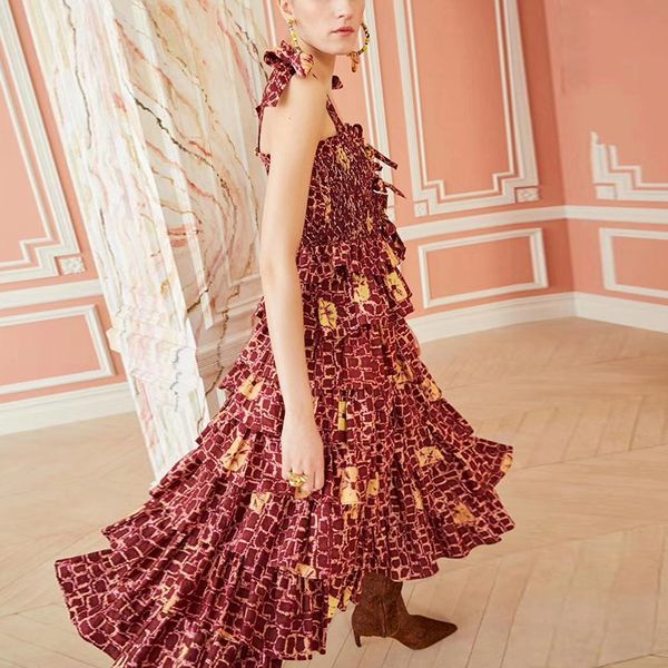 

women dress bandage ruffles bow vintage dresses white yellow black printing long summer clothes 210524, Black;gray