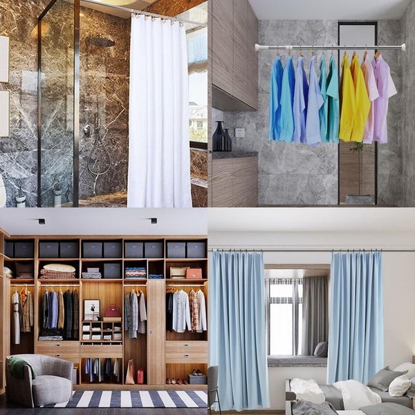 

shower curtains adjustable stainless steel spring tension rod rail for clothes towels retractable fixed hanging