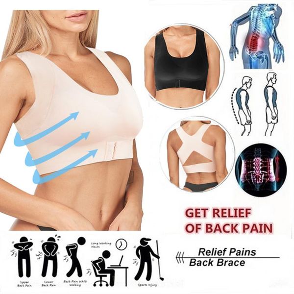 

women's shapers sfit posture corrector support bra women back shapewear chest brace up 2 in 1 shoulder lumbar correction underwear, Black;white