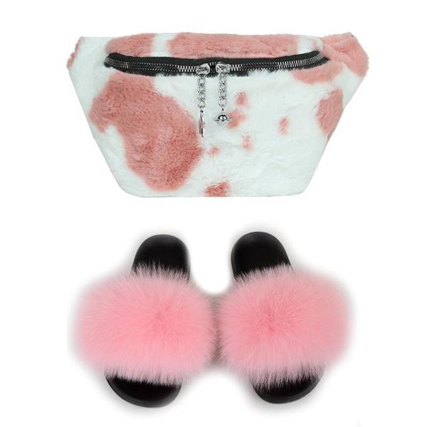 

furry slippers with purses extra fluffy women shoes and bag luxury sandals purse set real fur slides to match, Black