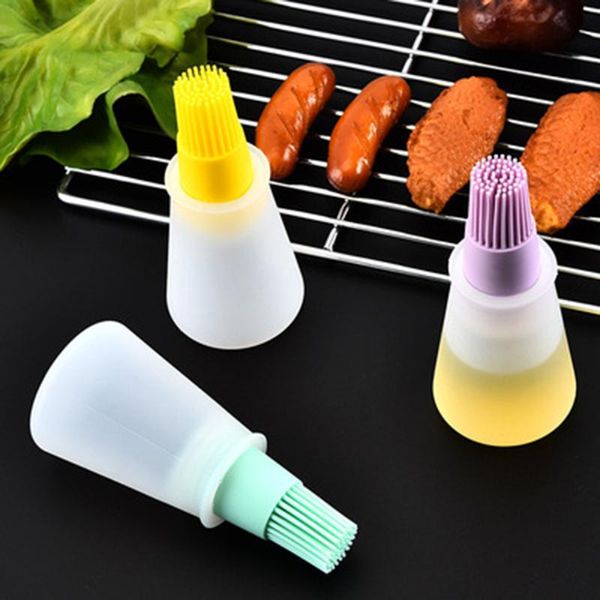 

tools & accessories 1 pcs portable silicone oil bottle with brush grill brushes liquid pastry kitchen baking bbq tool cooking gadgets