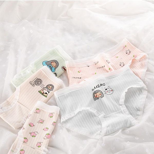 

women's panties dreamlikelin arrived cartoon cute girl print underwear lace briefs cotton lingerie soft comfortable, Black;pink