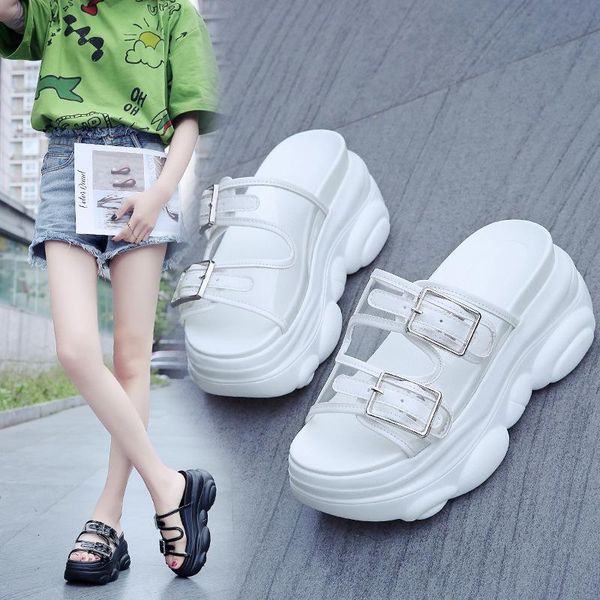 

slippers fashion platform women summer shoes ladies flip flops bling sport sandals high heel wedge eva 8.5cm size 35-40 a315 slides solid, Black