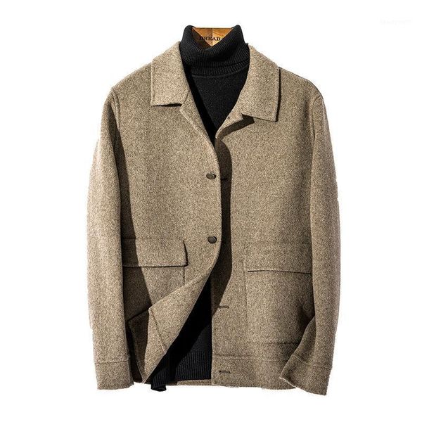 

men's trench coats 2021 autumn & winter arrival solid color lapel woolen coat single-breasted casual jacket, Tan;black