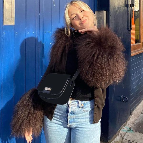 

women's jackets autumn 2021 fur trim cute y2k cardigan women single breasted elegant fashion highstreet long sleeve sweats, Black;brown