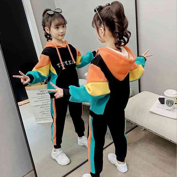 

girls fashion hoodies pants 2pcs clothing sets spring autumn children sport sweater clothes set teen kids tracksuits 3 12t, White