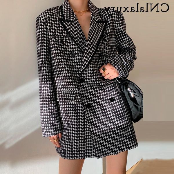 

women's suits & blazers office 2021 ladies notched collar plaid women blazer elegant spring jacket coat vintage pockets female outerwea, White;black