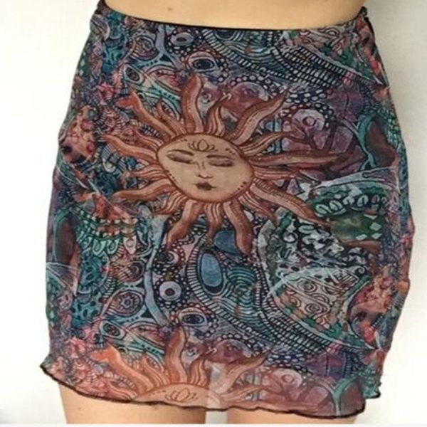 

skirts mixed sun face print mini short skirt high waist slim skinny wrapped pencil shirt 2021 summer women clothes bohemian style, Black