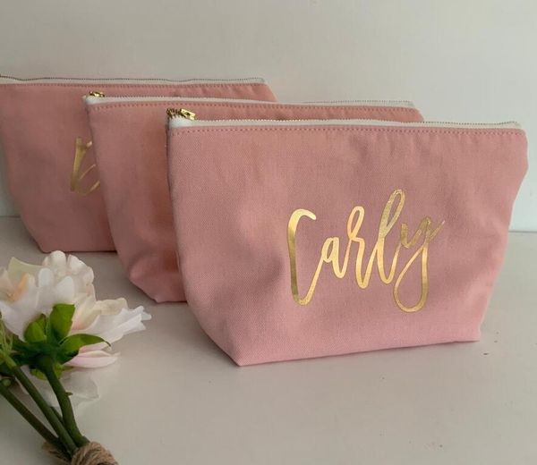 

gift wrap personalize wedding pink make up case cosmetic bag beauty bridesmaid travel canvas makeup bags ideas