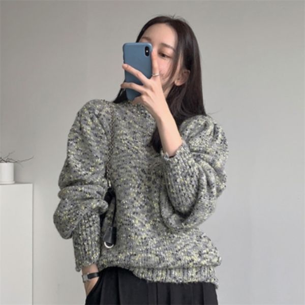 Outono Coreano Knit Camisola Temperamento Japonês All-Match Round Neck Pullover Lazy Gentle Wind Blouse Mulheres GX1267 210507