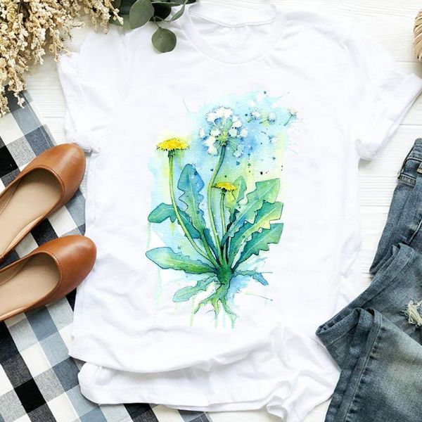 

women's t-shirt women lady flower watercolor printing 90s style fashion print shirt clothes t tee womens tshirt for female graphic, White