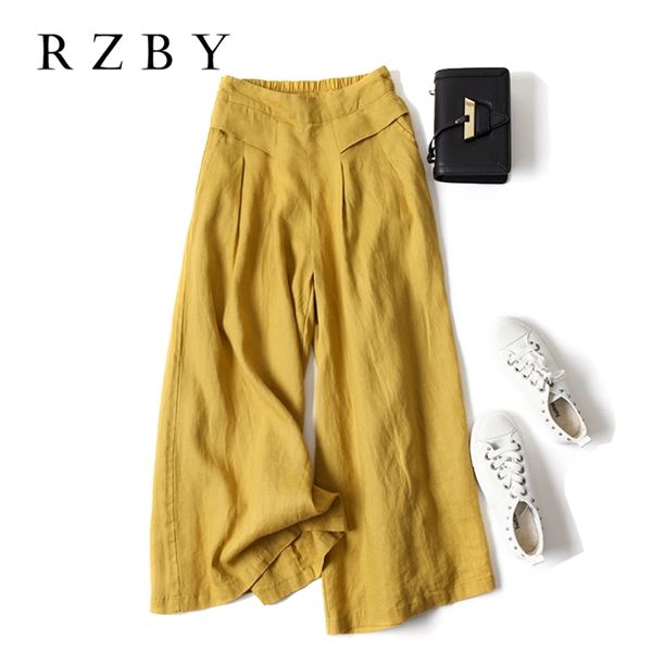 

summer women aesthetic style elastic waist solid pants all-matched casual wide leg cotton linen loose pantalon rzby260 210721, Black;white