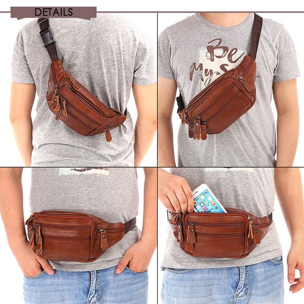 

fashion men genuine leather fanny pouch pack travel waist messenger bags
