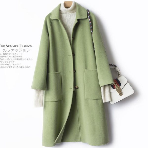 

women's wool & blends women 2021 autumn winter casual long coat female sleeve thick jackets ladies vintage loose cashmere outerwear a34, Black