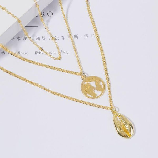 

punk hip hop style three layer shell earth rope chain femininity fashion gold color alloy pendant necklace necklaces, Silver