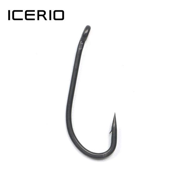 

fishing hooks icerio 30pcs coated long shank carp hook bent eye matte black rig