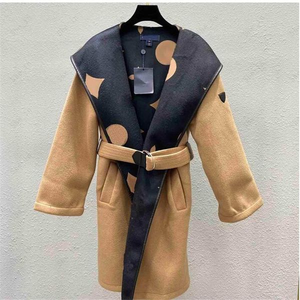 

womens wool blends autumn winter outerwaer trendy fashion classic letter pattern women coats bathrobe style asian size, Black